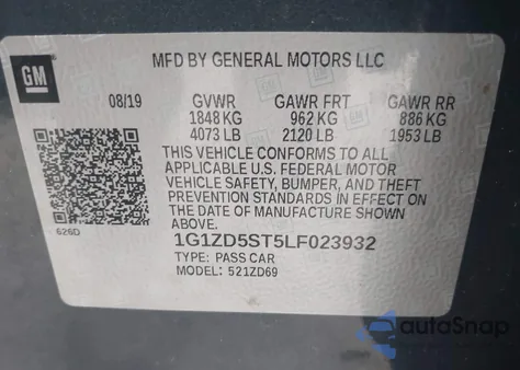 2020 Chevrolet Malibu Fwd Lt z USA, uszkodzony, nr VIN 1G1ZD5ST5LF023932